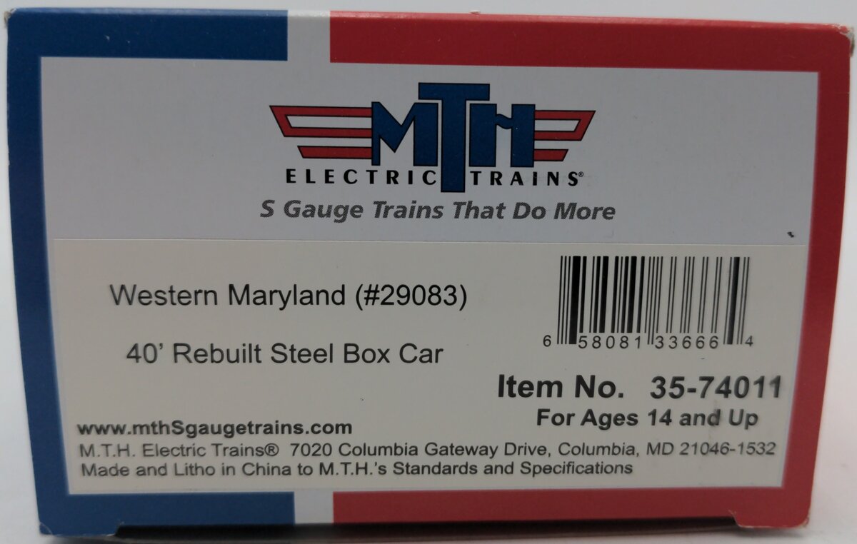 MTH 35-74011 Western Maryland 40' Boxcar #29083 VG/Box