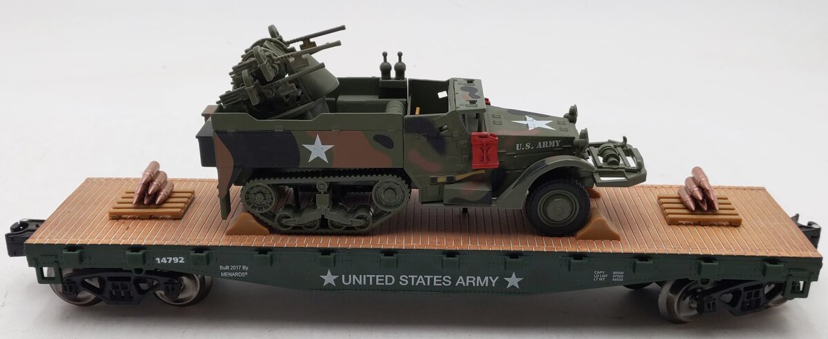 Menards 279-3384 O Gauge Army Flatcar w/ Half Track #14792 LN/Box