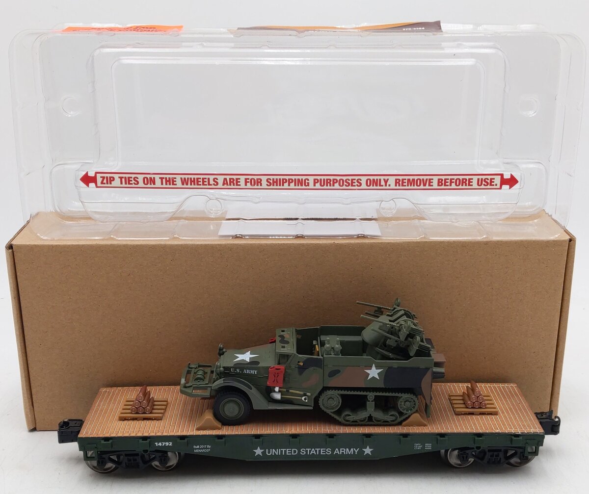 Menards 279-3384 O Gauge Army Flatcar w/ Half Track #14792 LN/Box