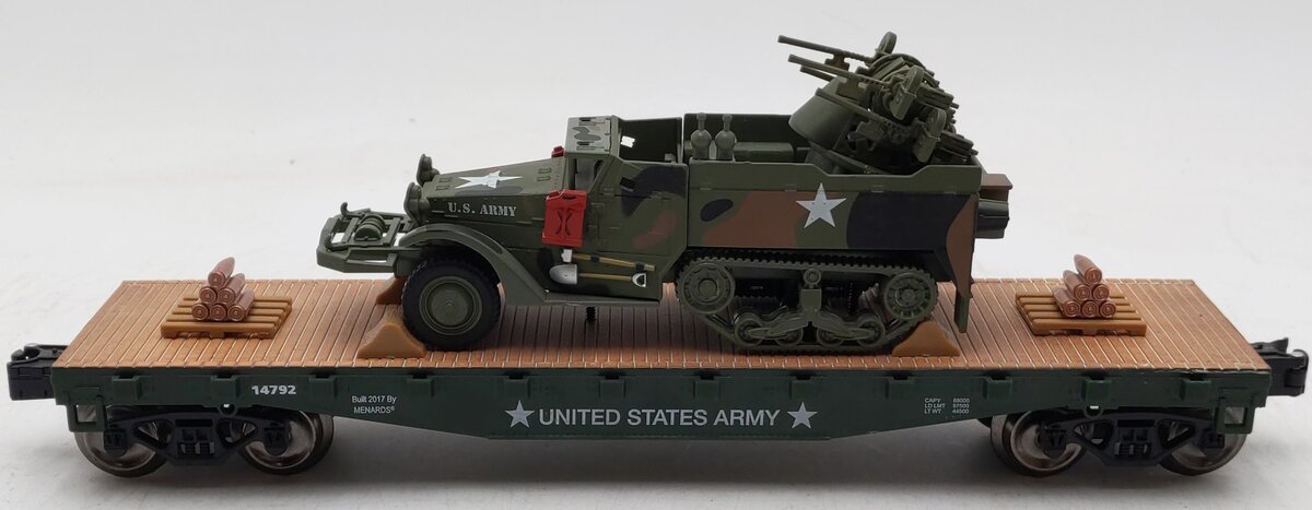 Menards 279-3384 O Gauge Army Flatcar w/ Half Track #14792 LN/Box