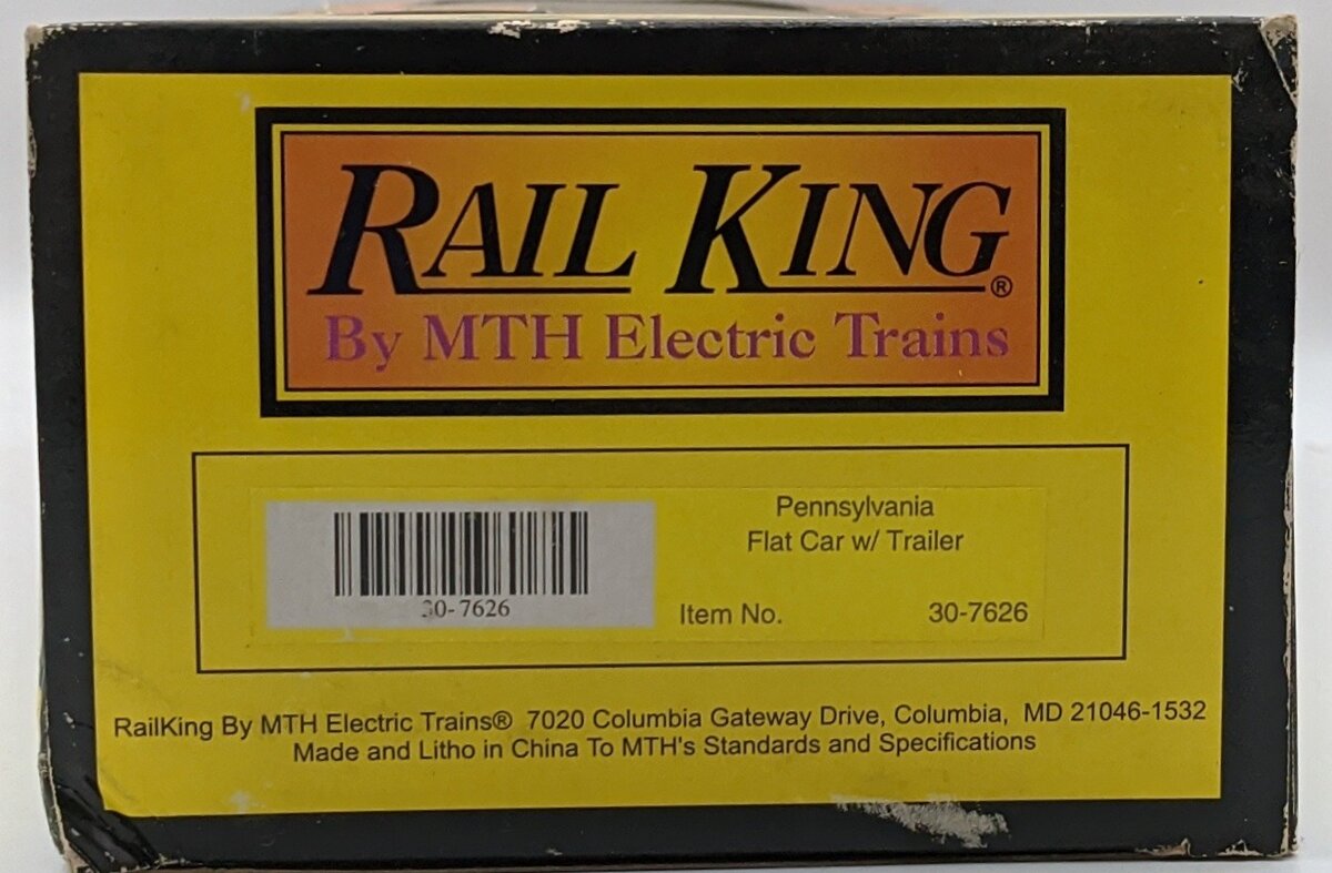 MTH 30-7626 O Gauge Pennsylvania Railroad Flatcar w/ Trailer #474399 LN/Box