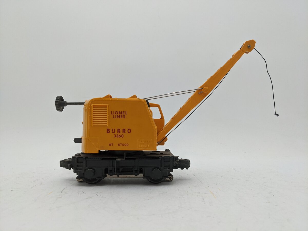 Lionel 3360 Vintage O Gauge Postwar Operating Burro Crane Car VG