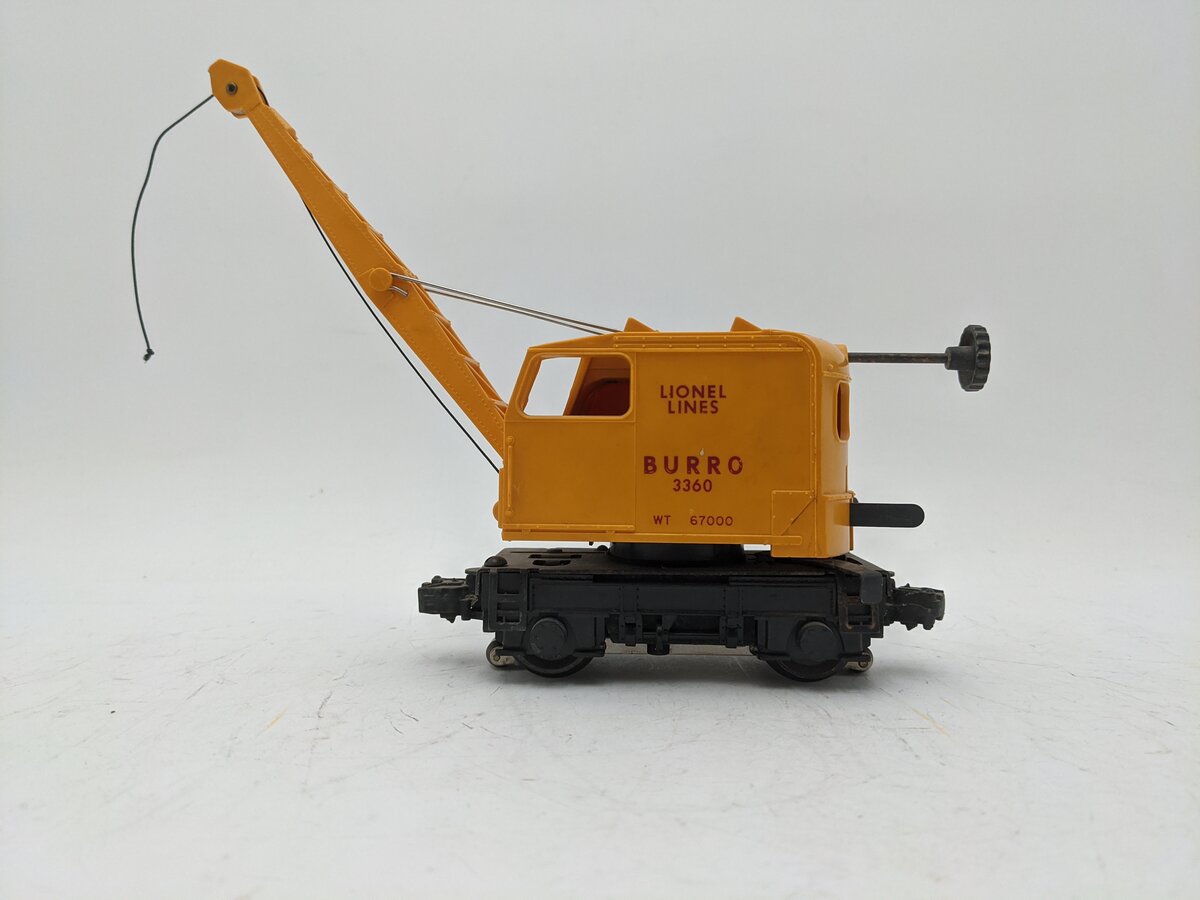 Lionel 3360 Vintage O Gauge Postwar Operating Burro Crane Car VG