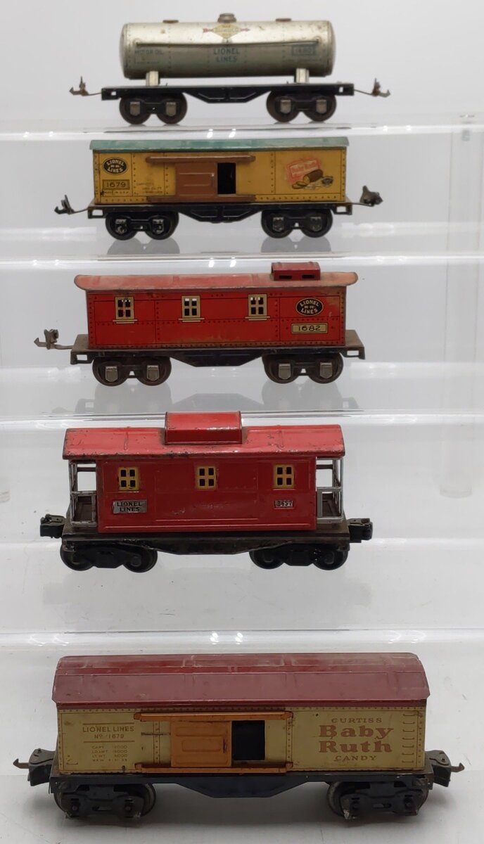 Lionel Vintage O Gauge Tin Plate Freight Cars #1680,2657,1679,1682,1679 [5] VG