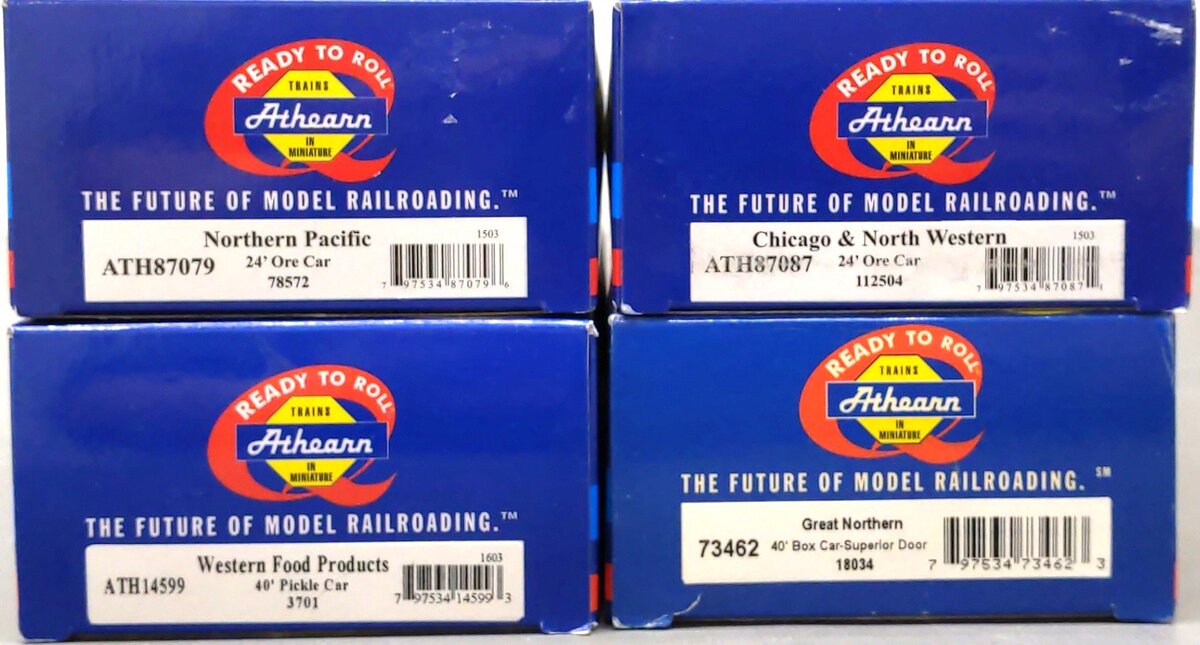Athearn Assorted HO Scale Freight Cars: 3701, 18034, 112504, 78572 [4] LN/Box