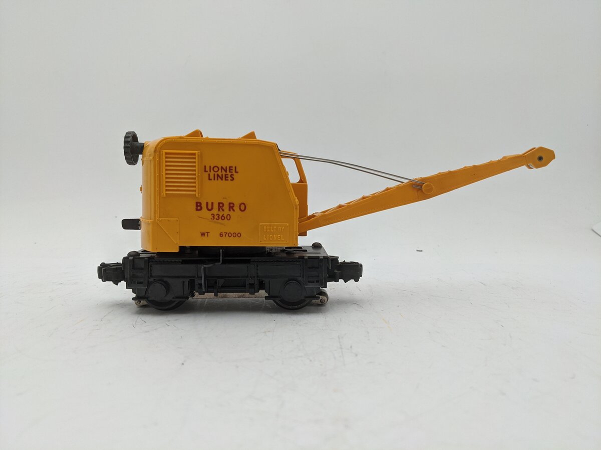 Lionel 3360 Vintage O Gauge Postwar Operating Burro Crane Car VG