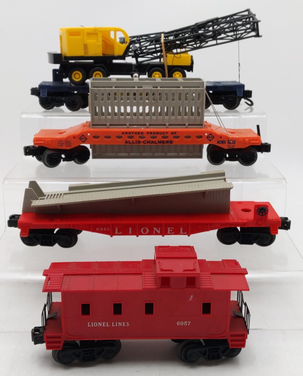 Lionel O Gauge Assorted Freight Cars 6-9157, 6-6343, 6-6057, 6-9232 [4] VG