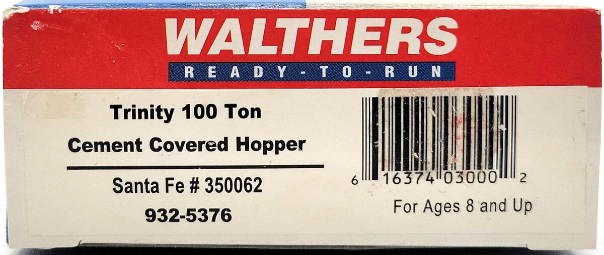 Walthers 932-5376 HO ATSF 100 Ton Cement Covered Hopper #350062 LN/Box