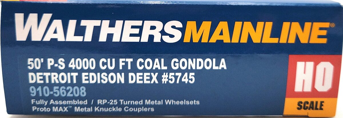 Walthers 910-56208 HO Detroit Edison 50' PS 4000 Cu Ft Coal Gondola RTR #5745 LN/Box