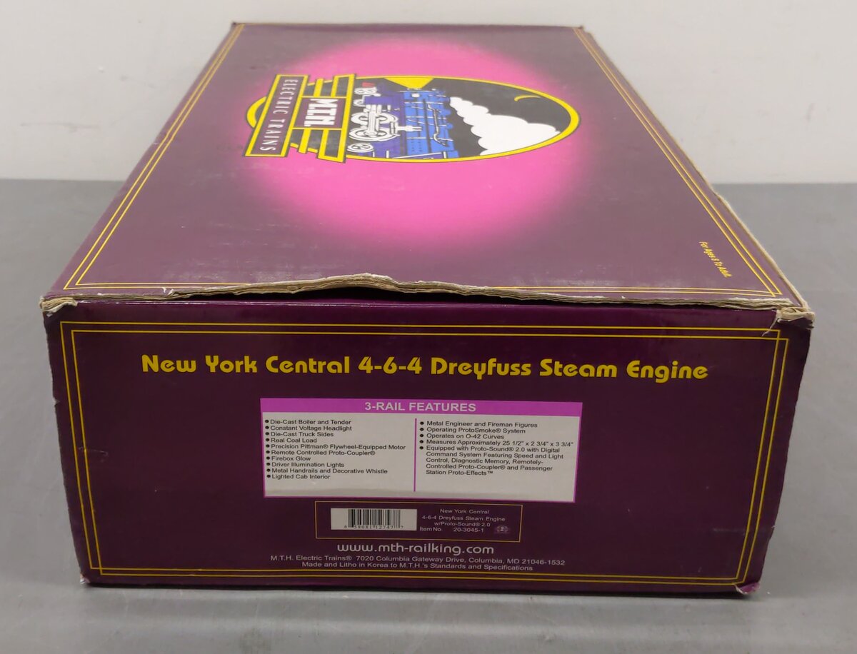 MTH 20-3045-1 O New York Central Dreyfuss Hudson Steam Loco & Tender #5445 wPS2 EX/Box