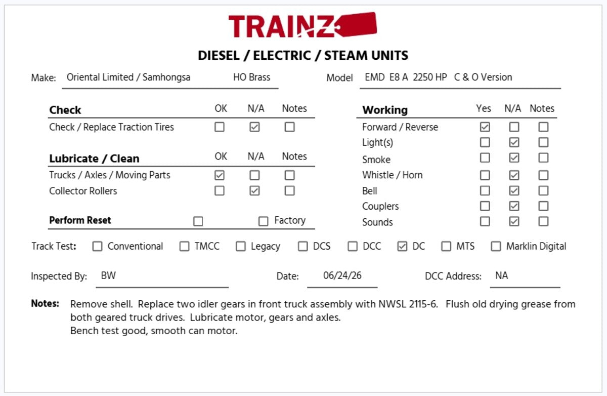 Oriental Limited HO Scale BRASS EMD E8A Powered 2250HP Diesel Locomotive LN/Box