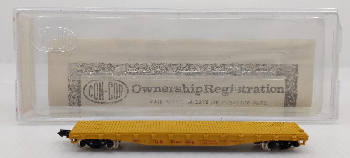 Con-Cor 1201-E N Scale U.S. Steel 50' Steel Flatcar #57300 EX/Box