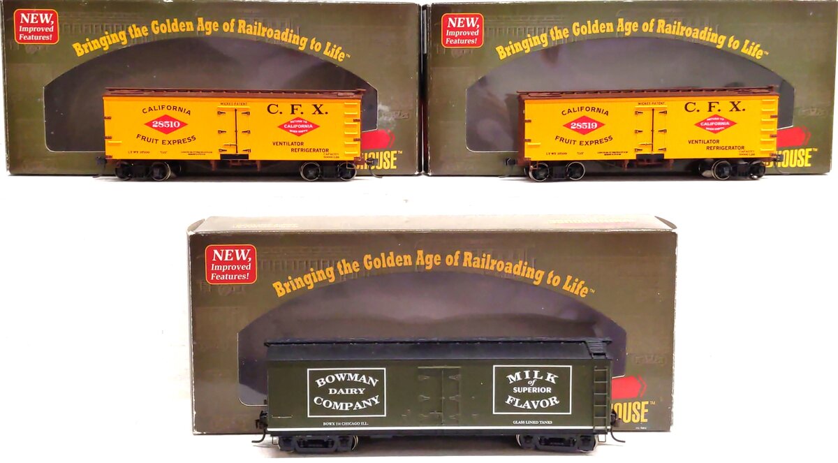Roundhouse Assorted HO Scale Freight Cars: 28510, 28519, 114 [3] LN/Box