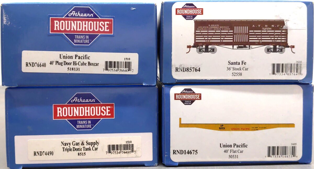 Roundhouse Assorted HO Scale Freight Cars: 8518, 518131, 50531, 52558 [4] LN/Box