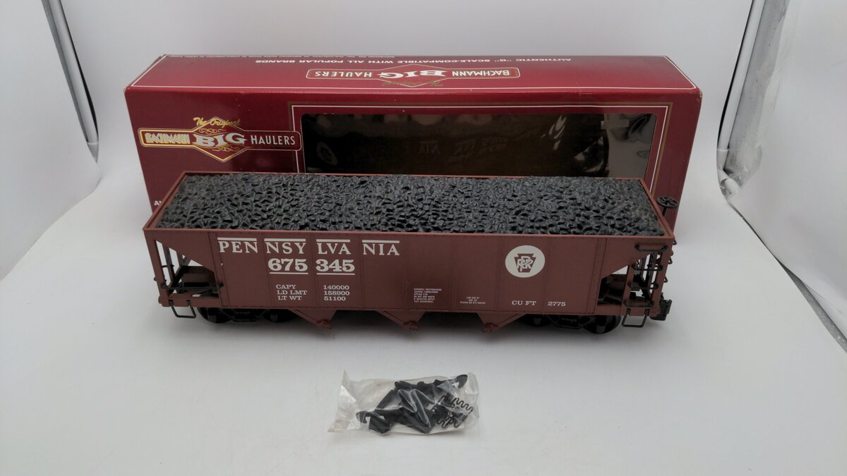 Bachmann 98214 G Scale Big Haulers Pennsylvania 3 Bay Hopper #675345 W/Coal Load EX/Box