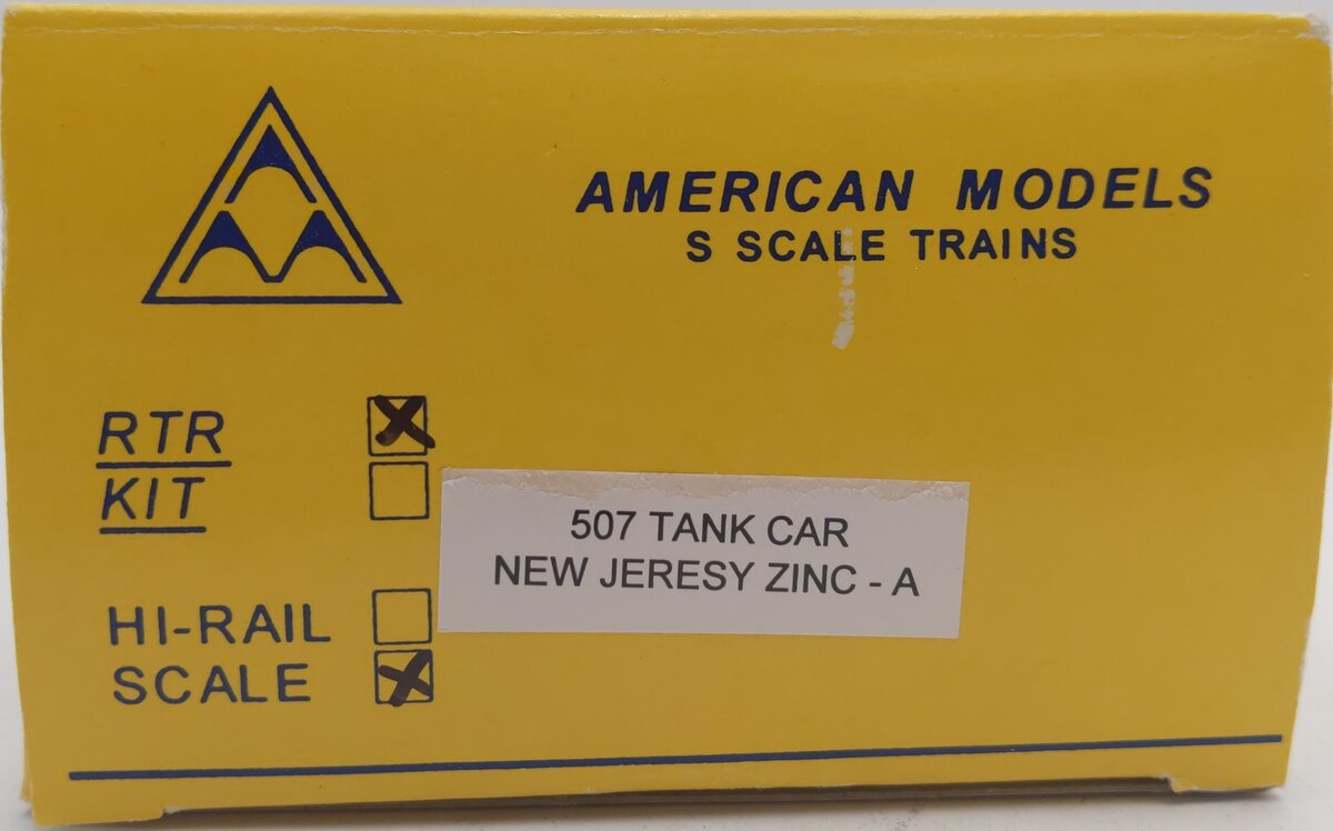 American Models 507 S Scale New Jersey Zinc Tank Car #82010 EX/Box