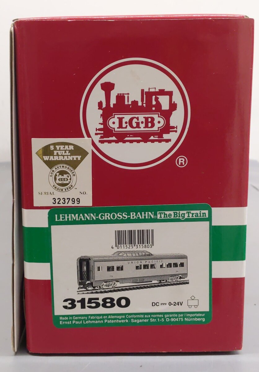 LGB 31580 Union Pacific Vista Dome Passenger Car - Metal Wheels EX/Box