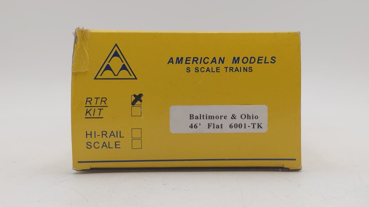 American Models 6001-TK S Scale B&O 46' Flatcar #78341 w/ Tank Load VG/Box