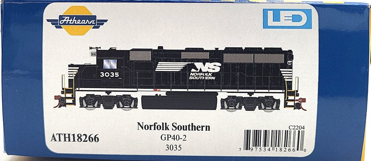 Athearn ATH18266 HO Scale Norfolk Southern GP40-2 Diesel Locomotive #3035 LN/Box