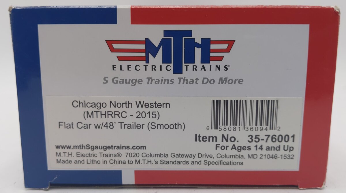 MTH 35-76001 S Gauge Chicago & North Western Flatcar w/48' Trailer #475015 LN/Box