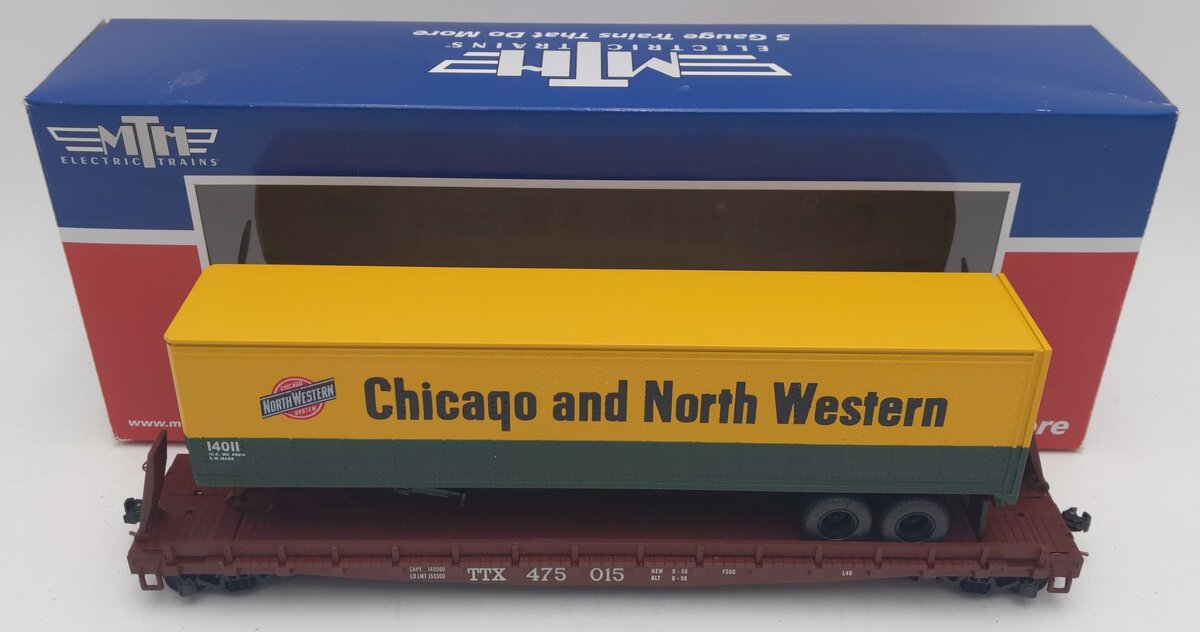 MTH 35-76001 S Gauge Chicago & North Western Flatcar w/48' Trailer #475015 LN/Box