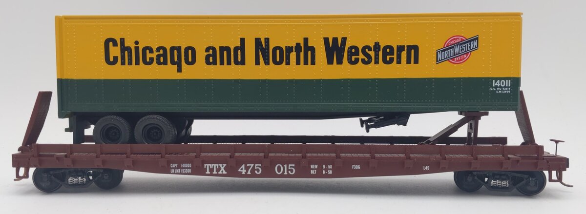 MTH 35-76001 S Gauge Chicago & North Western Flatcar w/48' Trailer #475015 LN/Box