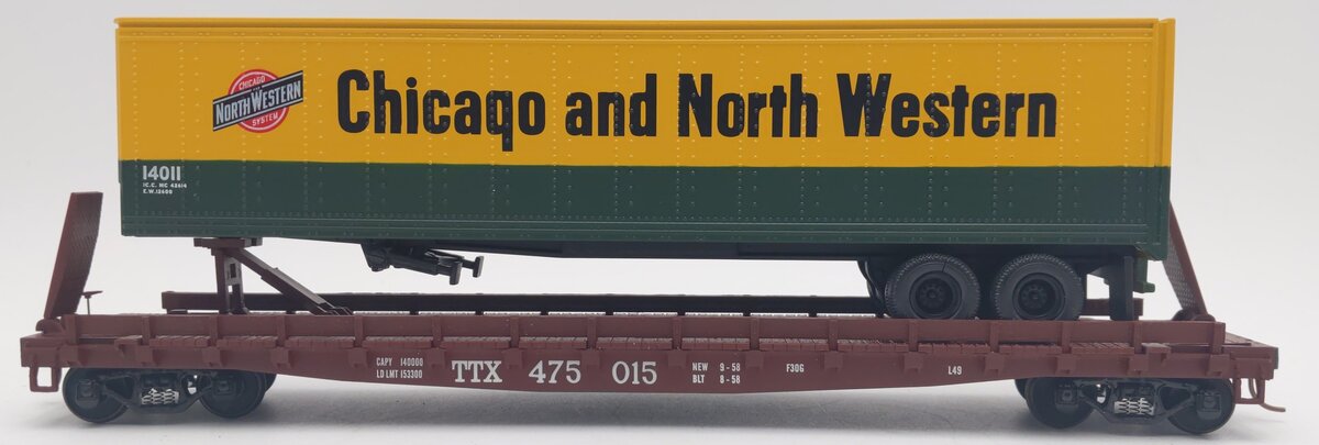 MTH 35-76001 S Gauge Chicago & North Western Flatcar w/48' Trailer #475015 LN/Box