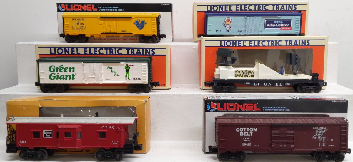 Lionel O Assorted Freight Cars 6-19526, 6-19525, 6-19524, 6-9387, 6-1922 [6] EX/Box