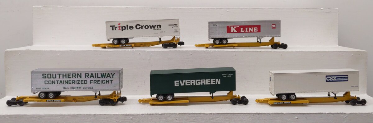 American Models SC6-5T S Gauge Impack 5-Unit Flatcar w/ Trailers NIB