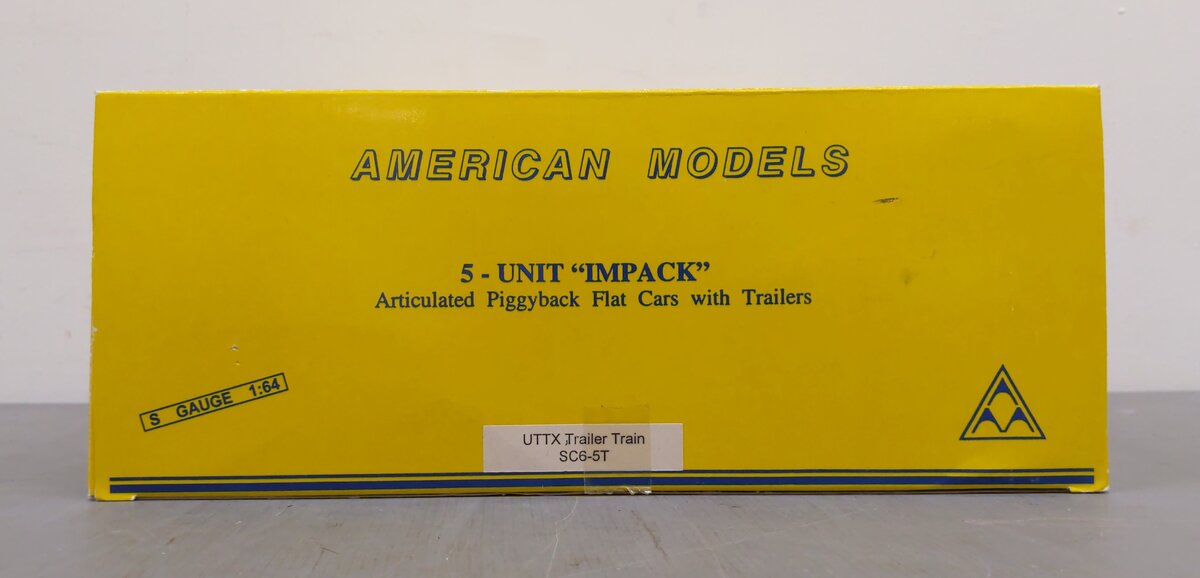 American Models SC6-5T S Gauge Impack 5-Unit Flatcar w/ Trailers NIB