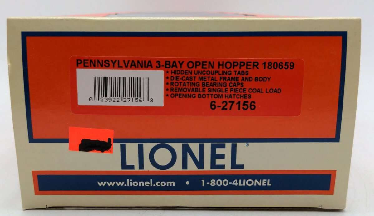 Lionel 6-27156 O Scale Pennsylvania 3 Bay Open Hopper #180659 NIB