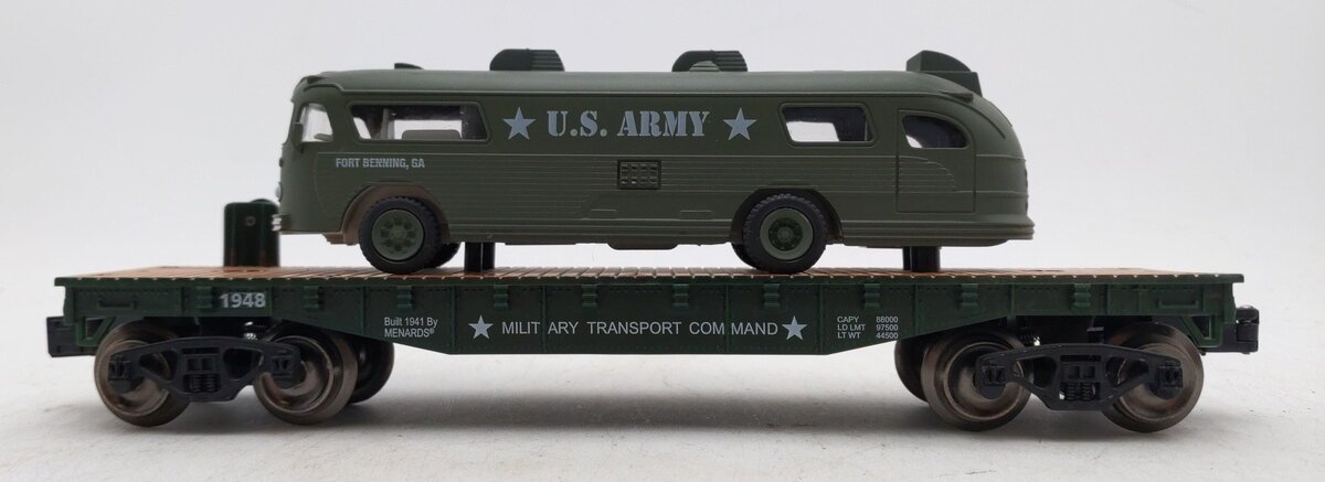 Menards 279-3432 O Gauge Army Short Flat Car w/ Army Bus EX/Box