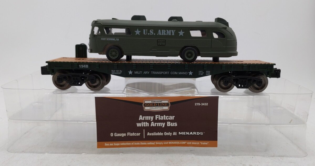 Menards 279-3432 O Gauge Army Short Flat Car w/ Army Bus EX/Box