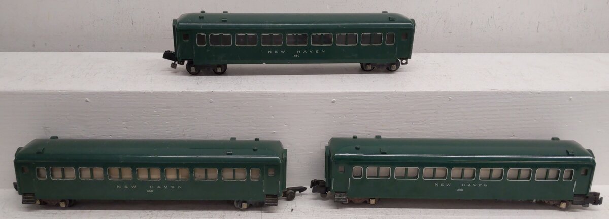 American Flyer 650 Vintage S New Haven Green Pullman Passenger Cars (3) VG