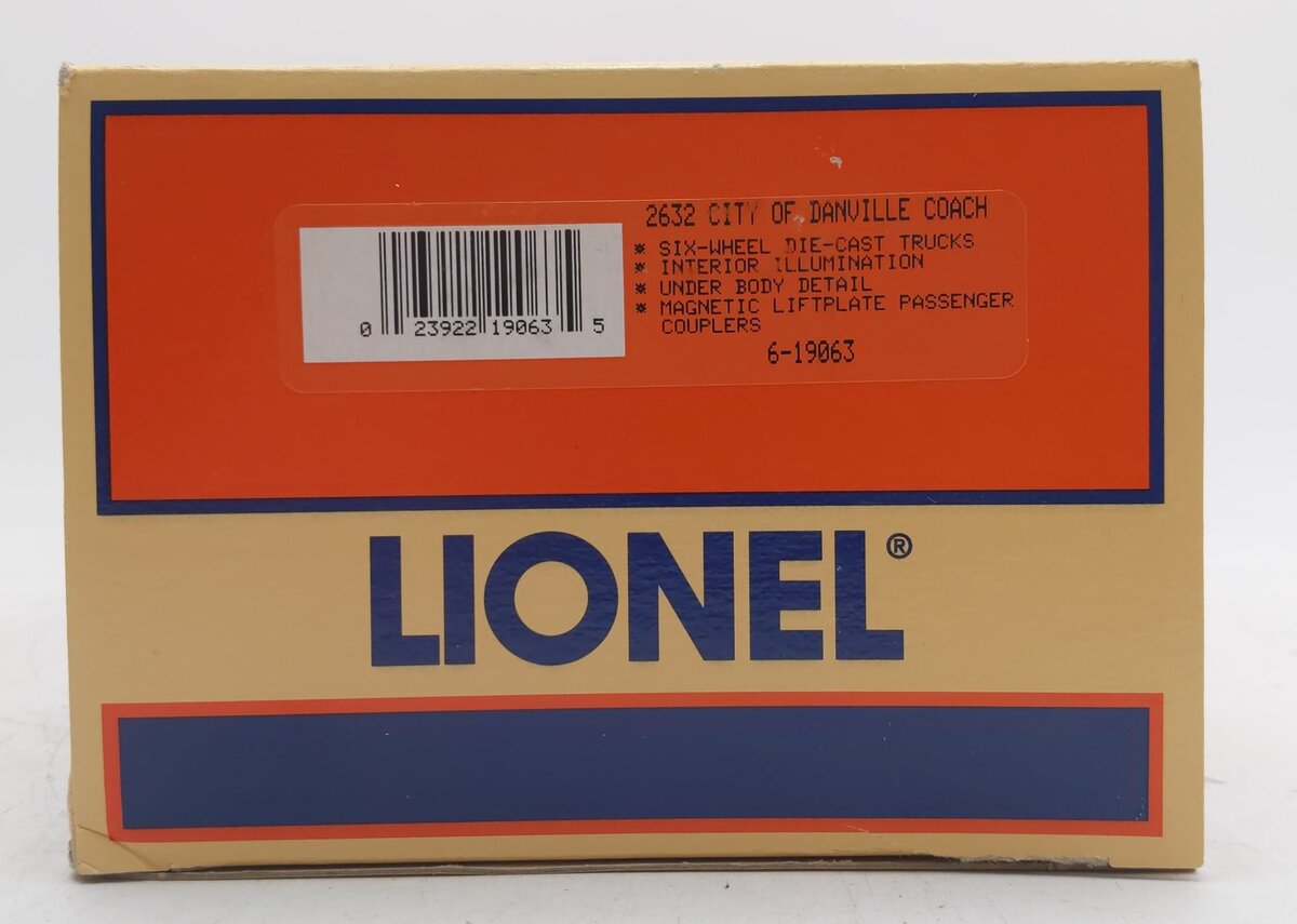 Lionel 6-19063 O Gauge Wabash Railway "City Of Danville" Coach Car #2632 VG/Box