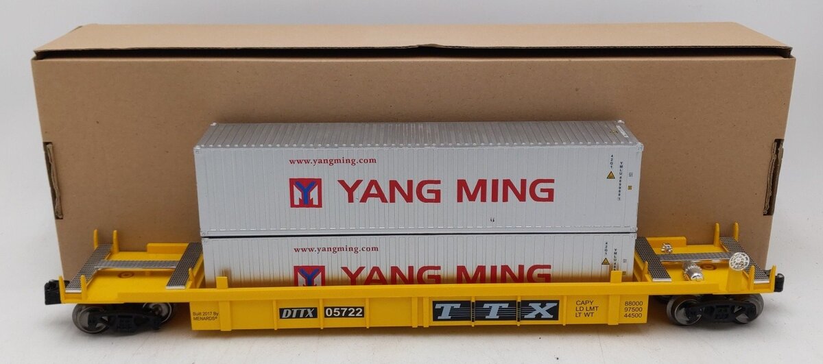 Menards 279-3688 O Gauge TTX Container Car with Two Containers #05722 EX/Box