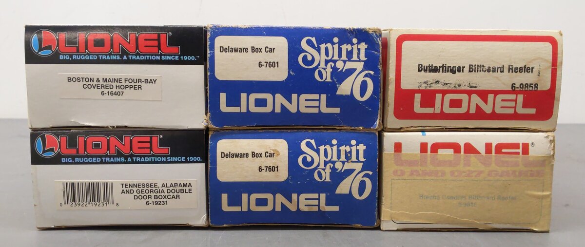 Lionel O Assorted Freight Cars 6-7601, 6-19231, 6-16407, 6-9816, 6-9858 [6] EX/Box