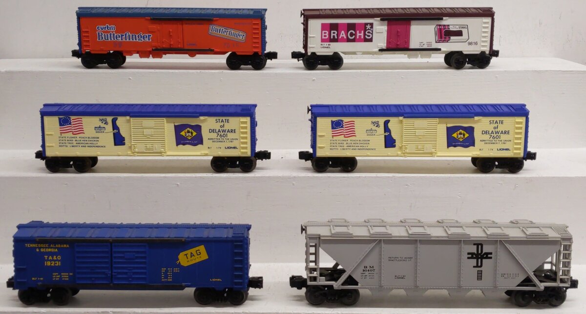 Lionel O Assorted Freight Cars 6-7601, 6-19231, 6-16407, 6-9816, 6-9858 [6] EX/Box