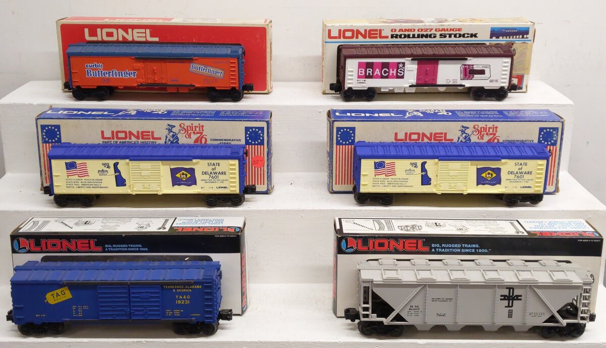 Lionel O Assorted Freight Cars 6-7601, 6-19231, 6-16407, 6-9816, 6-9858 [6] EX/Box