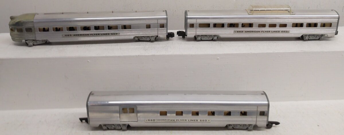 American Flyer Vintage S Aluminum Vista Dome Passenger Cars #663,662,660 [3] VG