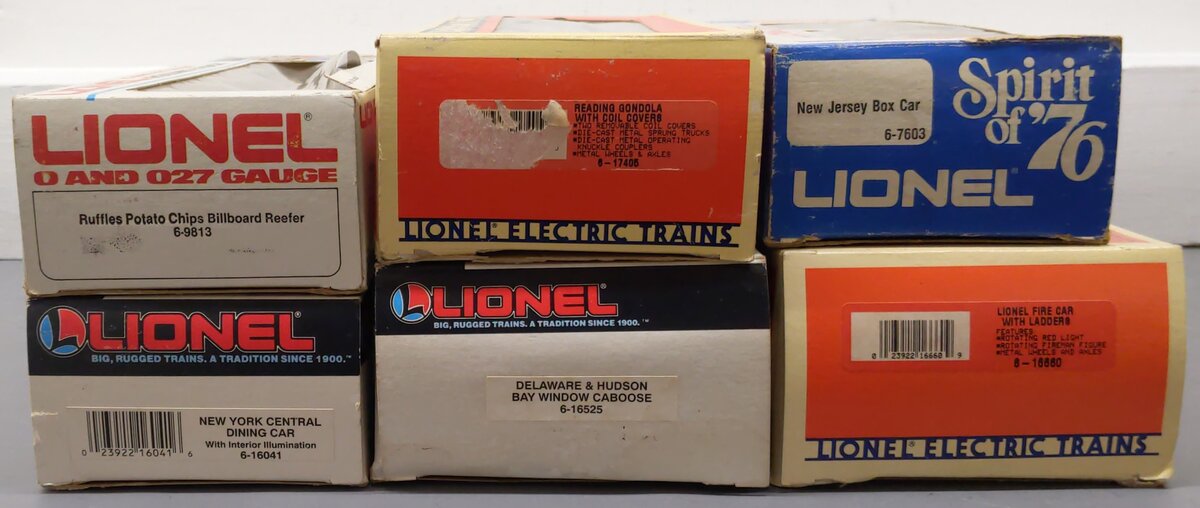 Lionel O Assorted Freight Cars 6-16525,6-9813,6-16041,6-7603,6-16660,6-17405 [6] EX/Box