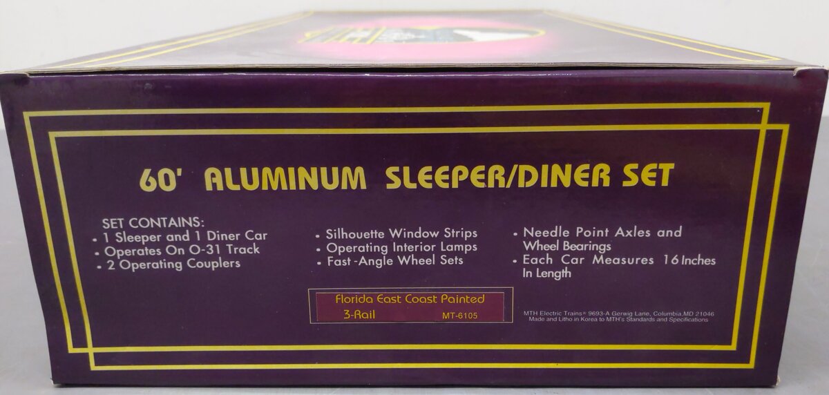 MTH 20-6105 O FEC 60' Sleeper/Diner Aluminum Passenger Car Set (Set of 2) EX/Box