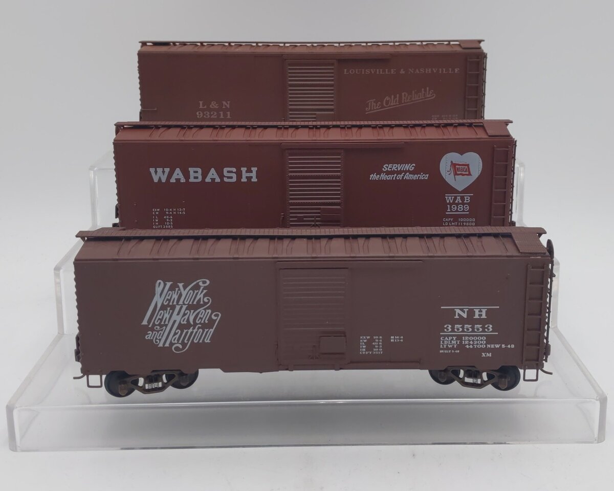 American Models S Scale Boxcars: 1989, 35553, 93211 [3] EX