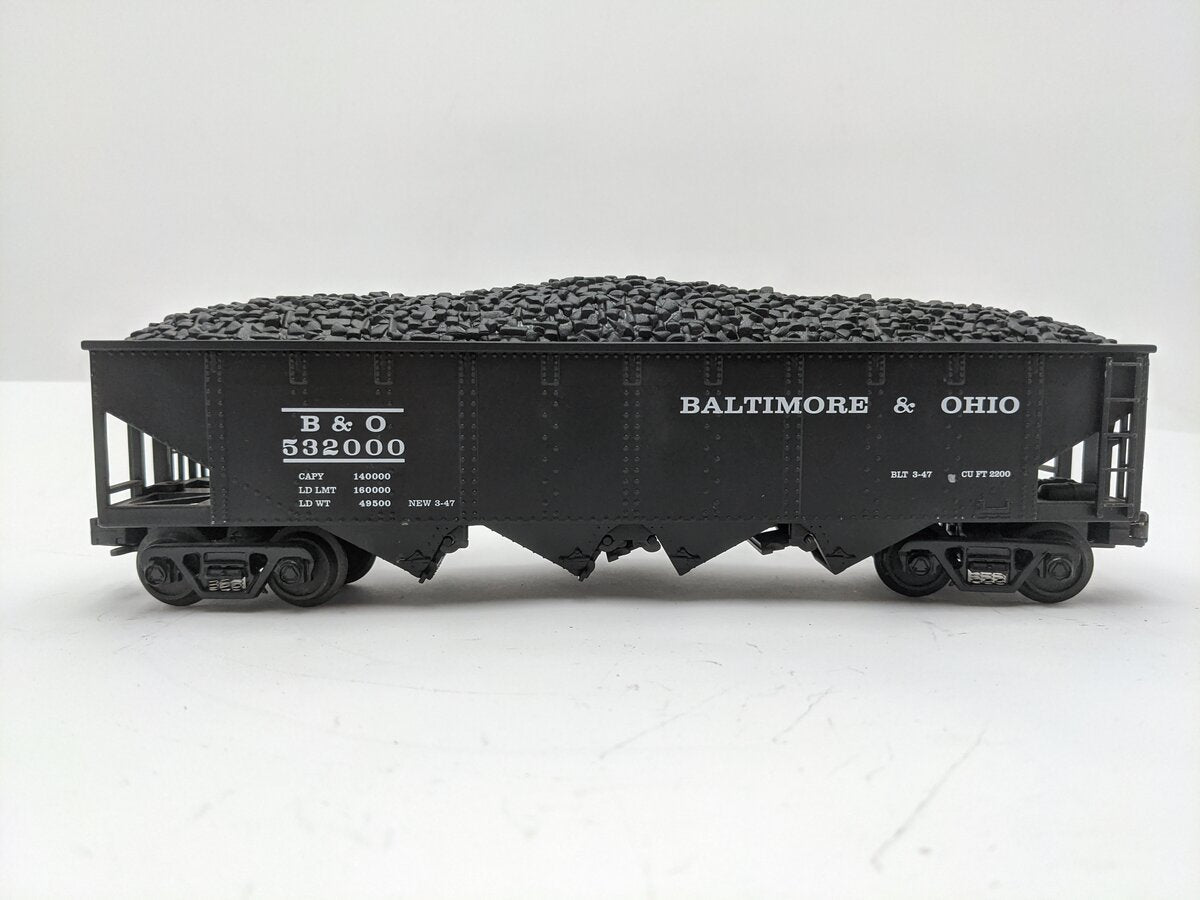 MTH 30-8001 O Baltimore & Ohio Die-Cast 4-Bay Hopper with Coal Load EX