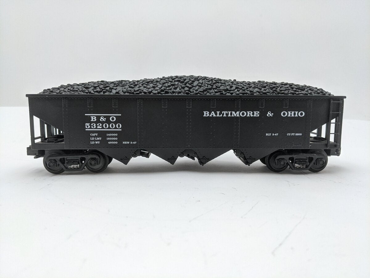 MTH 30-8001 O Baltimore & Ohio Die-Cast 4-Bay Hopper with Coal Load EX
