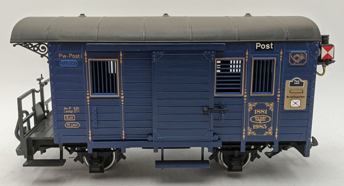 LGB 1985 G Scale Blue Postal Car (Metal Wheels) LN/Box