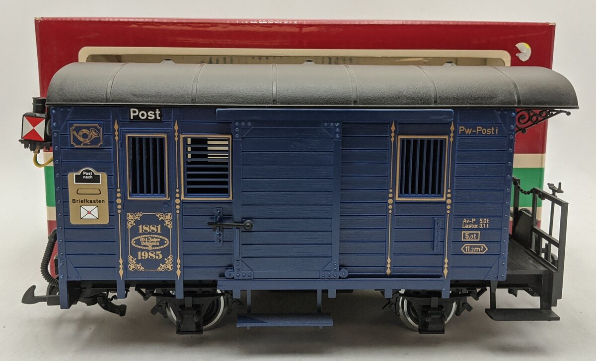 LGB 1985 G Scale Blue Postal Car (Metal Wheels) LN/Box