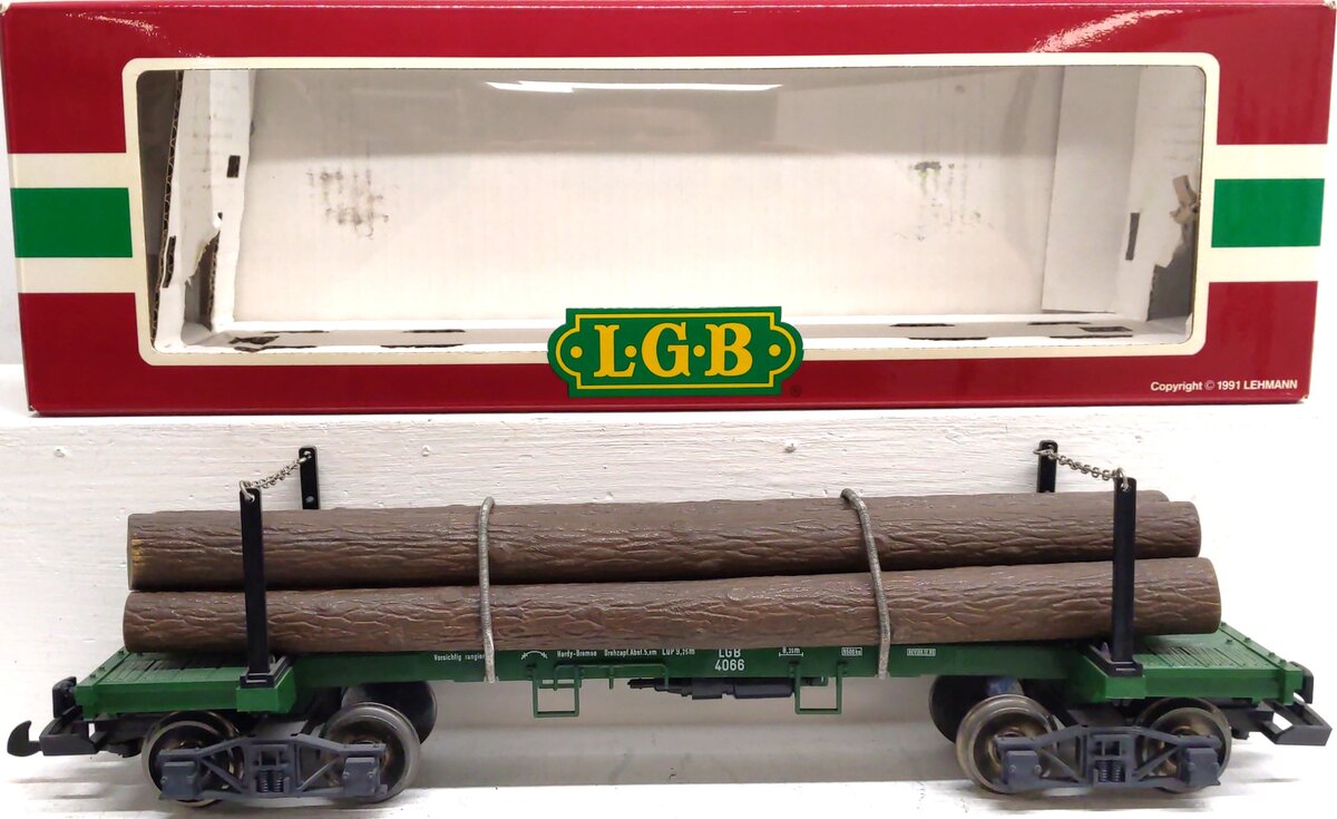 LGB 4066 G Flatcar w/ Log Load & Stakes - Metal Wheels LN/Box