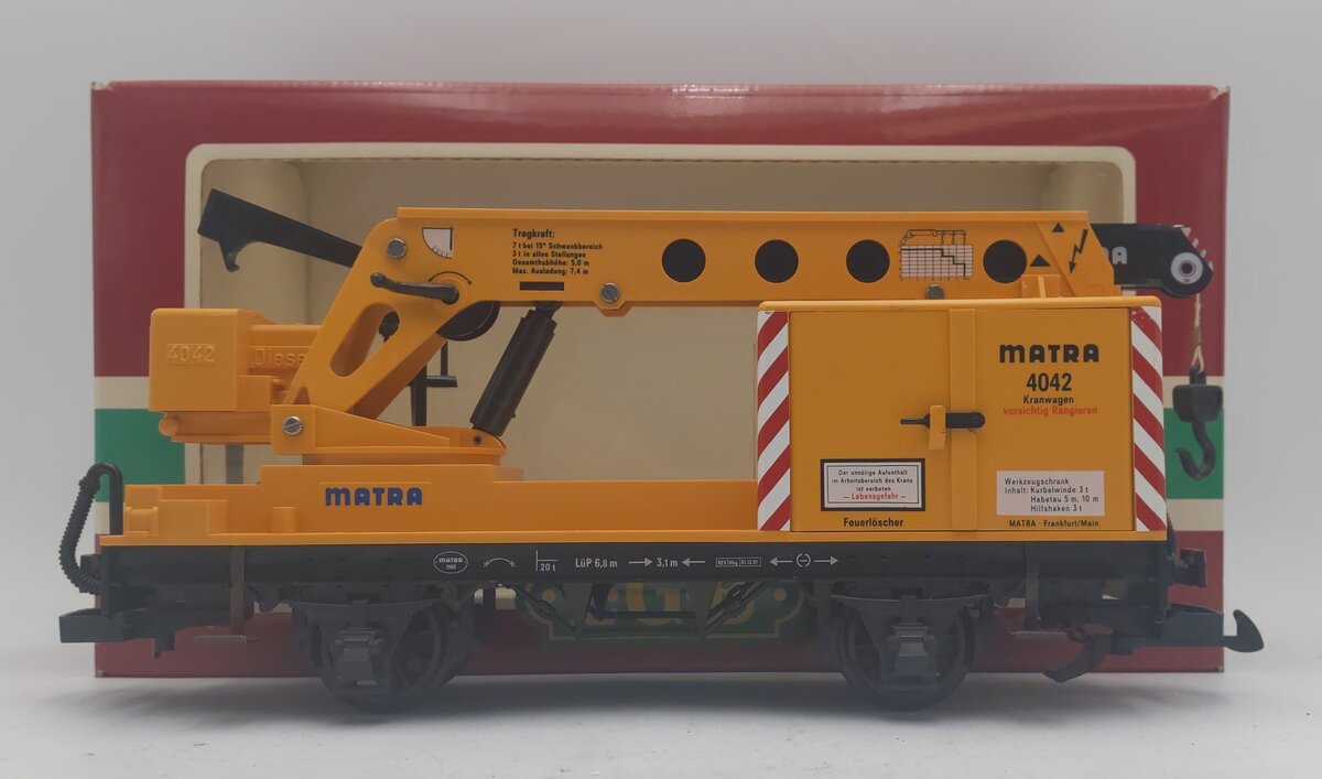 LGB 4042 G Scale Matra Yellow Construction Crane Car LN/Box