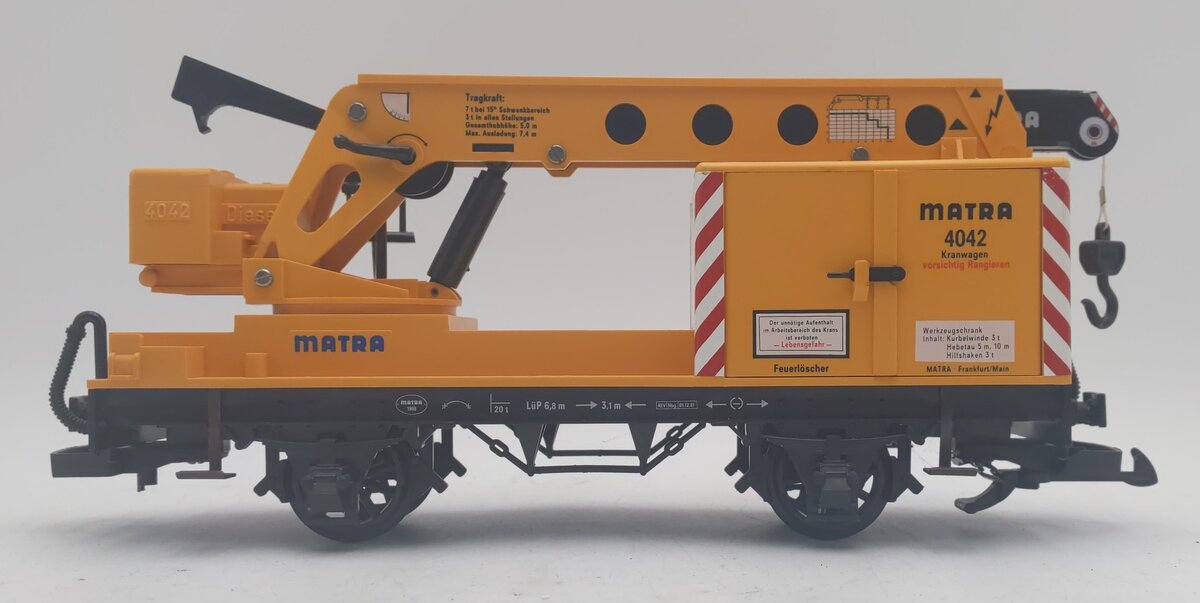 LGB 4042 G Scale Matra Yellow Construction Crane Car LN/Box